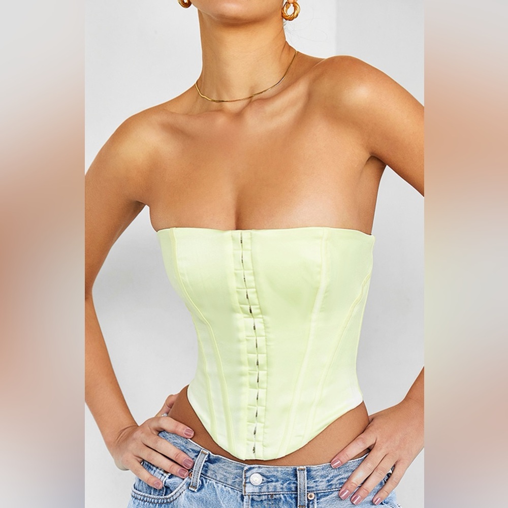 House of CB Mistress Rocks Lemon Satin Strapless Corset - Size XS - Worn Once